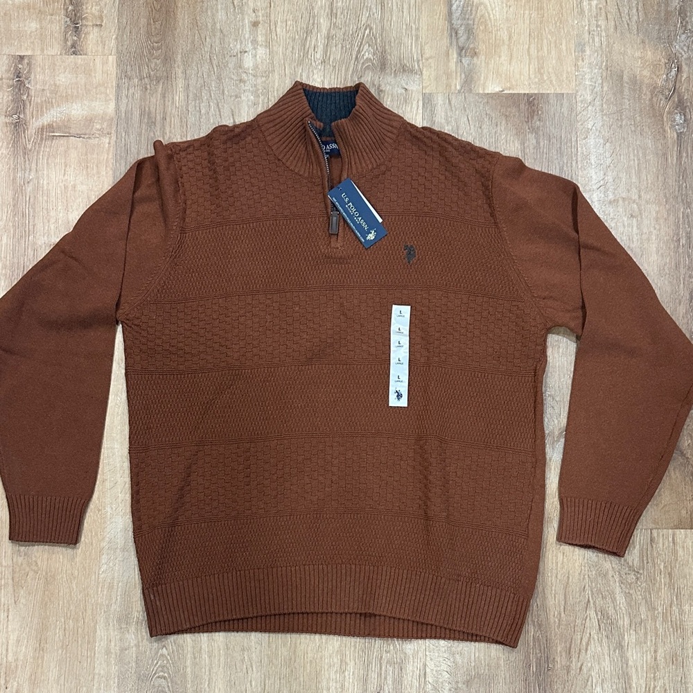 US Polo  Men's Rust Zip-Up Sweater